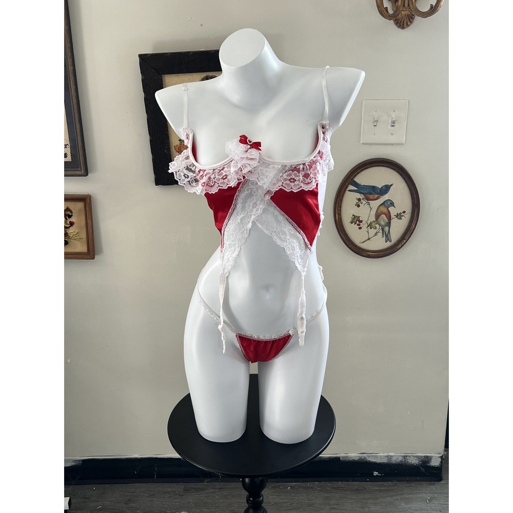 Vintage Red & White Lace Lingerie Set One Size